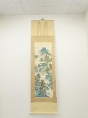 碇南嶺筆　深林静居図　肉筆絹本掛軸（共箱）